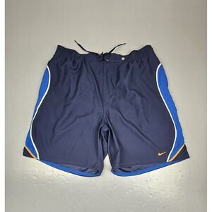 Vintage Nike Swim Trunks Mens‎ 2XL Navy Blue Orange Zip Rear Pocket Drawstring